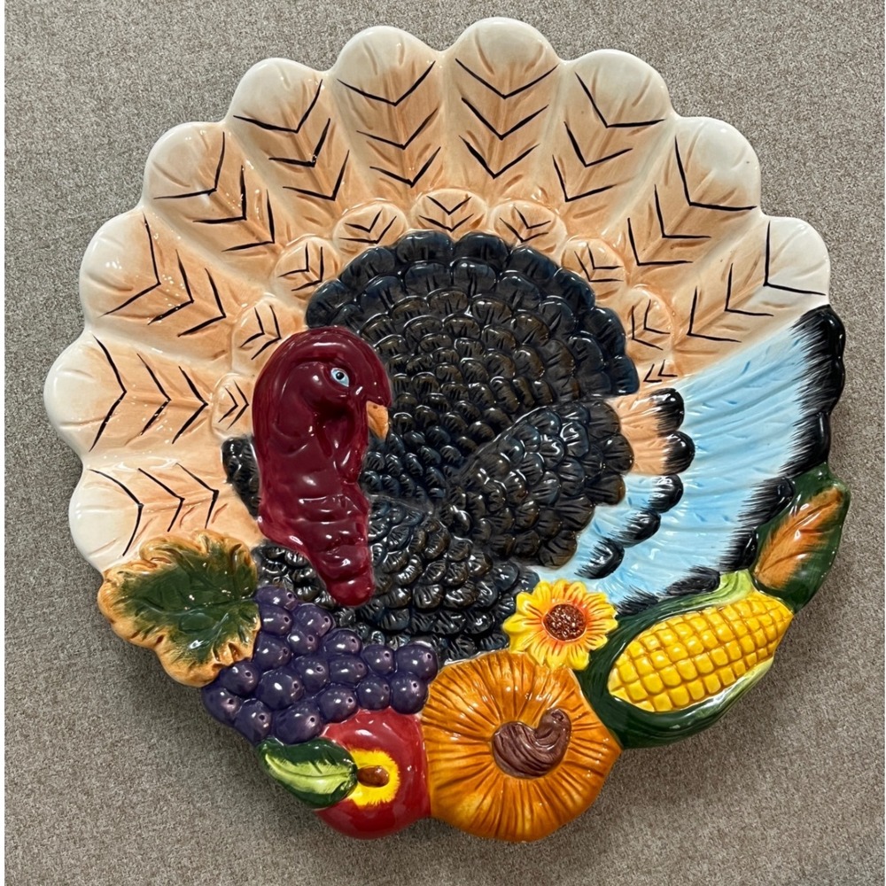 Cracker Barrel Thanksgiving Turkey Platter Ceramic Harvest Pumpkin Fall Autumn